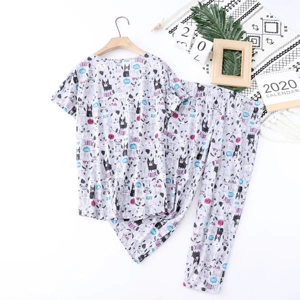 Womens Capri Set Sleepwear Pajamas Woman Sleep Nightshirt Home wear Nightwear Pj