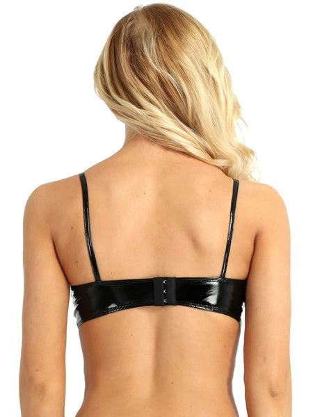 Womens Miniskirt Sexy Lingerie Set No Pad Crop Top Faux Leather Nightwear Vest
