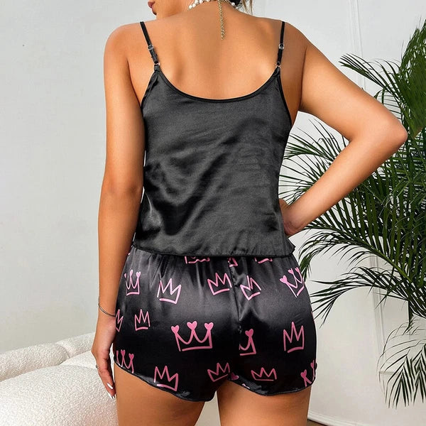 Ladies Women Satin Silk Pyjamas Set Lace Cami Vest Shorts Lingerie Sleepwear Pjs