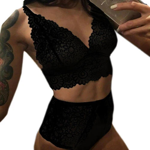 Womens Ladies Sexy Lace Lingerie Top Bra Thong Underwear Set Nightwear Sleepwear