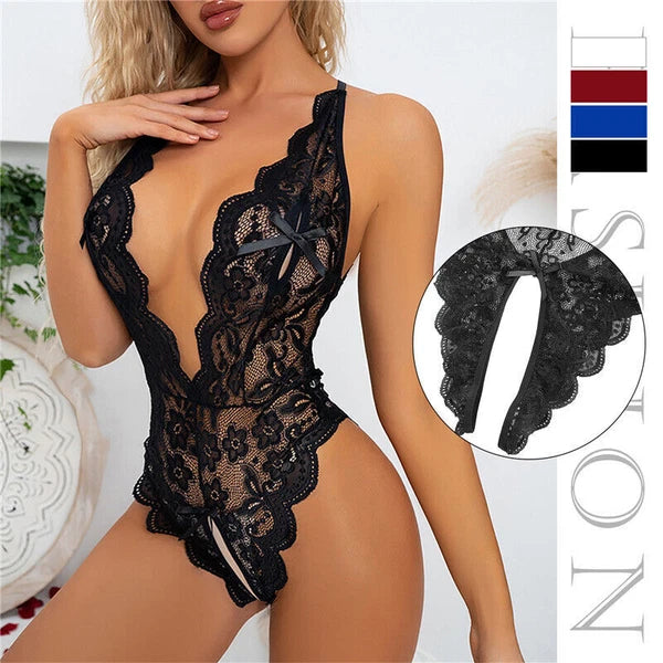 Womens Sexy Lace Bodys Lingerie Crotchless Babydoll Bodysuit Nightwear Underwear