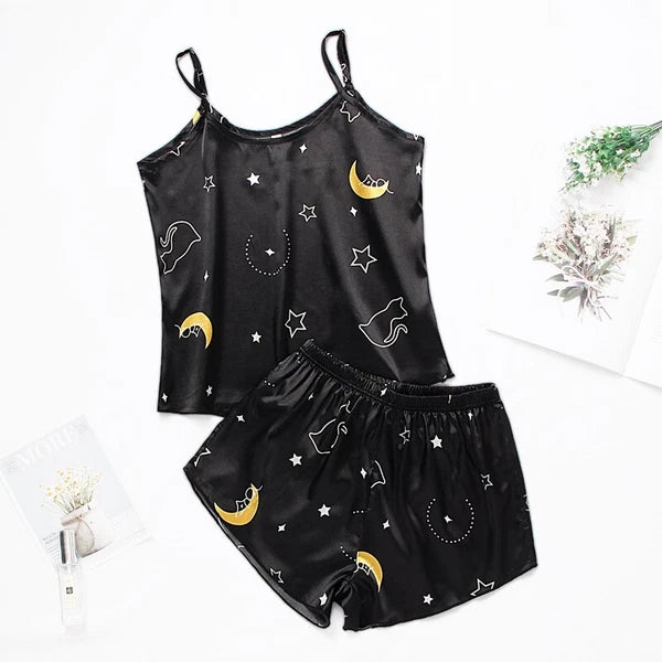 Ladies Women Satin Silk Pyjamas Set Lace Cami Vest Shorts Lingerie Sleepwear Pjs