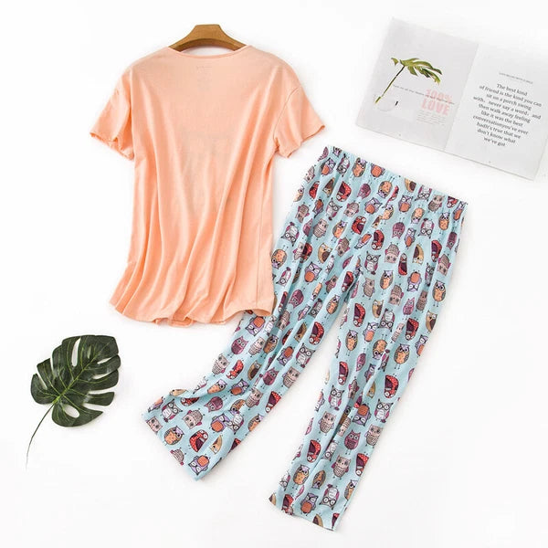 Womens Capri Set Sleepwear Pajamas Woman Sleep Nightshirt Home wear Nightwear Pj