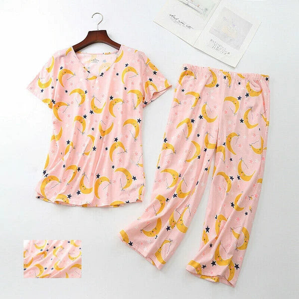Womens Capri Set Sleepwear Pajamas Woman Sleep Nightshirt Home wear Nightwear Pj