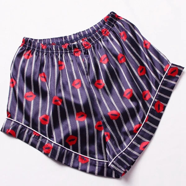 Womens Printed SATIN Short Sleeve Top Pyjamas Set Button Up Ladies Shorts PJ Set