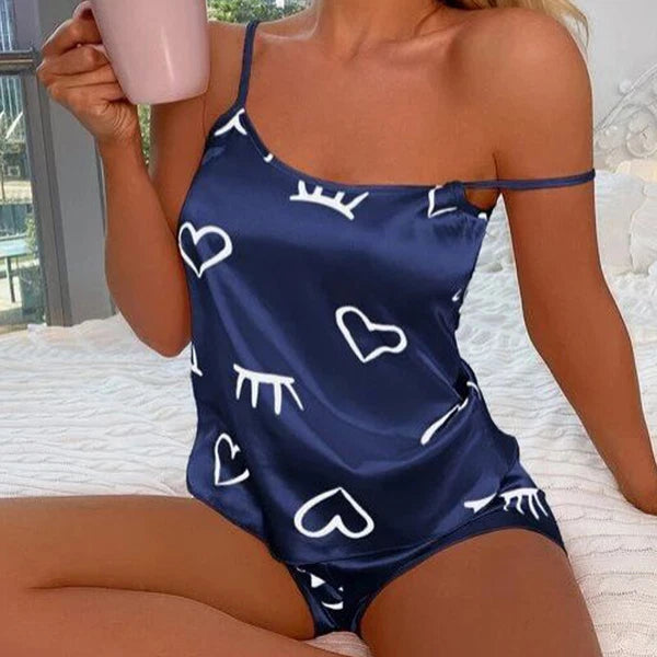 Ladies Women Satin Silk Pyjamas Set Lace Cami Vest Shorts Lingerie Sleepwear Pjs