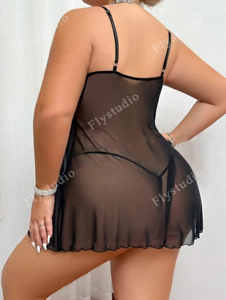 Women Sexy Lingerie See Through Babydoll Nightwear Open Cup Sleepwear G-string
