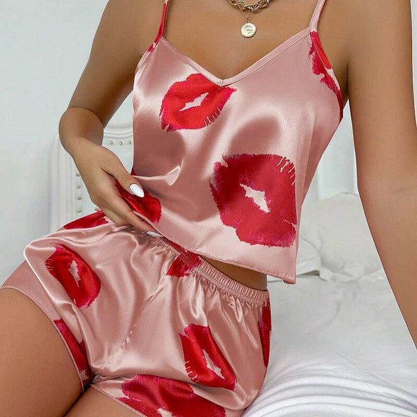 Ladies Women Satin Silk Pyjamas Set Lace Cami Vest Shorts Lingerie Sleepwear Pjs