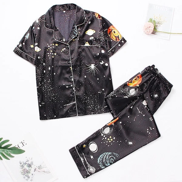 Womens Ladies Satin Nightwear Pyjamas 2Pcs Set Silk PJS Long Sleeve Sleepwear