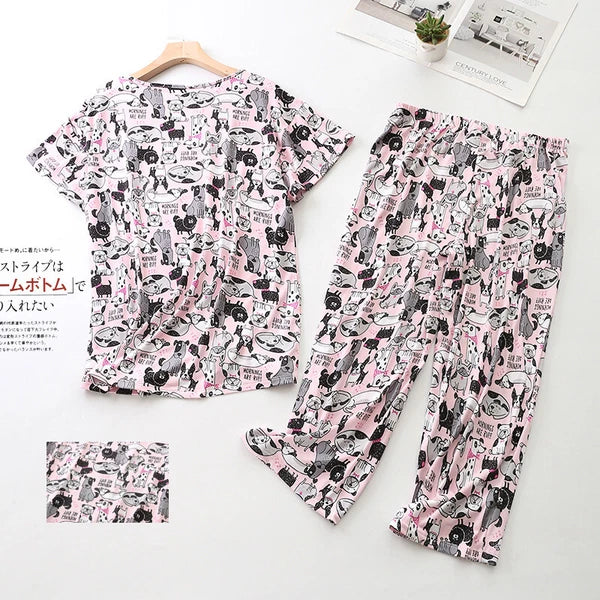 Womens Capri Set Sleepwear Pajamas Woman Sleep Nightshirt Home wear Nightwear Pj