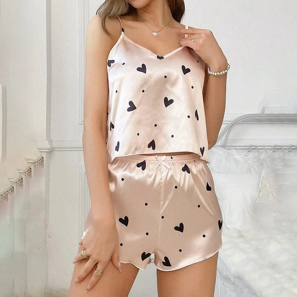 Ladies Women Satin Silk Pyjamas Set Lace Cami Vest Shorts Lingerie Sleepwear Pjs