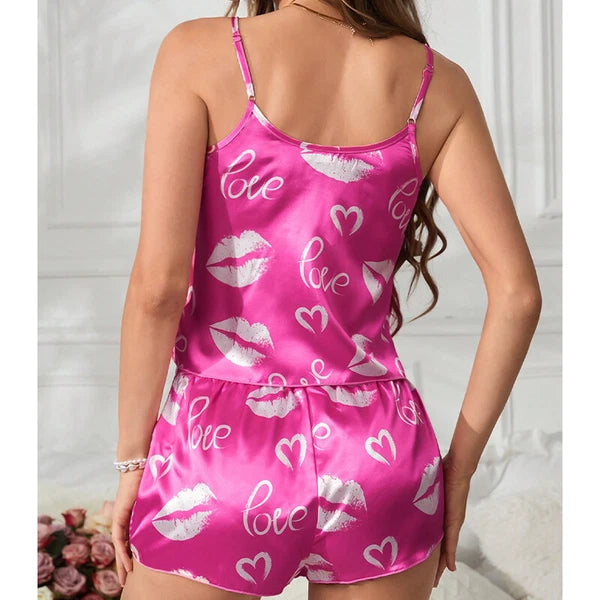 Ladies Women Satin Silk Pyjamas Set Lace Cami Vest Shorts Lingerie Sleepwear Pjs