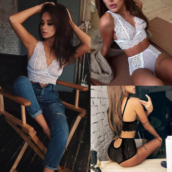 Womens Ladies Sexy Lace Lingerie Top Bra Thong Underwear Set Nightwear Sleepwear