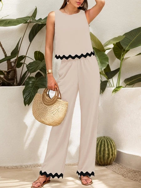 Womens Summer 2 Piece Outfits Sleeveless Tank Top Wide Leg Pants Sets Tracksuit