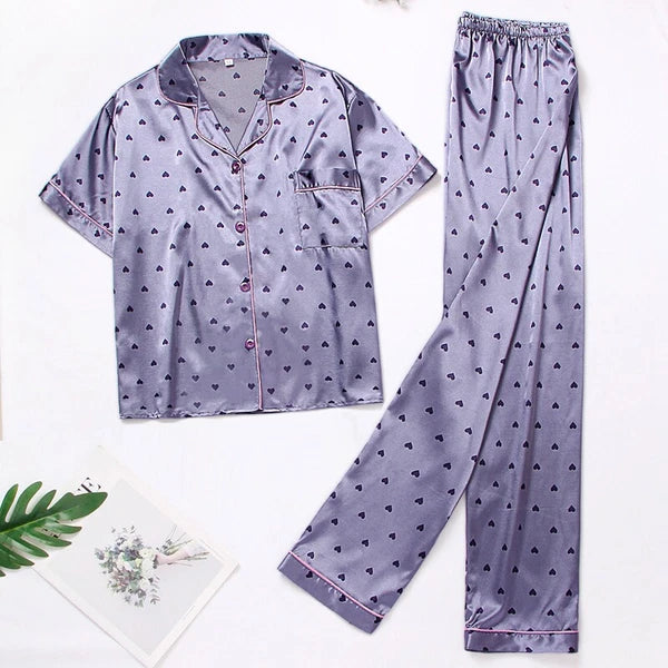 Womens Ladies Satin Nightwear Pyjamas 2Pcs Set Silk PJS Long Sleeve Sleepwear