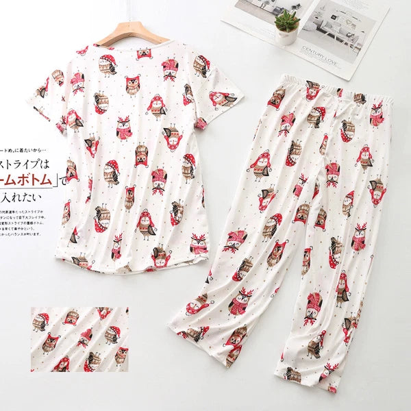 Womens Capri Set Sleepwear Pajamas Woman Sleep Nightshirt Home wear Nightwear Pj
