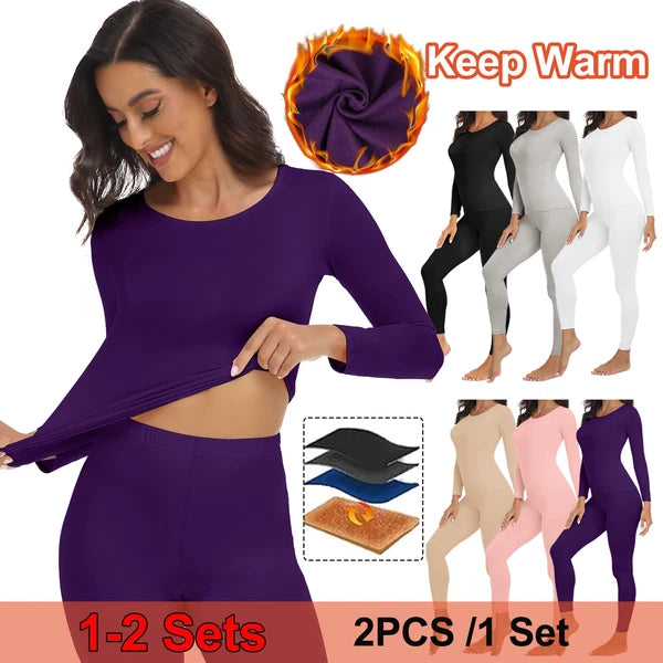 Women Thermals Top & Bottom 2PC Set Waffle Knit Thermal Long Johns Underwear US