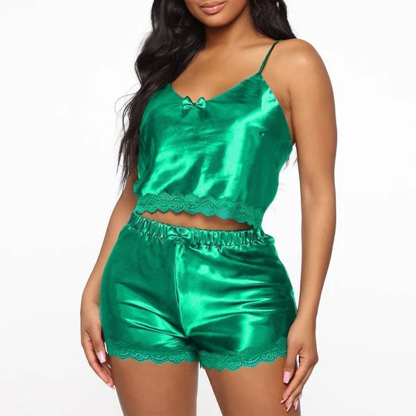 Womens Sexy Satin Silk Lace Lingerie Set Cami Tops Shorts Babydoll Nightwear US