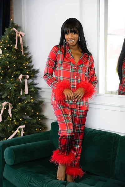 Women New Year Pajamas Set Christmas Shirt Pants Sleepwear Santa Claus Pyjamas