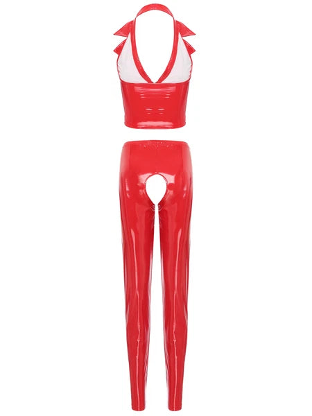 Womens Catsuit Crotchless Nightwear Costume Lingerie Set Bralette Clubwear Bra