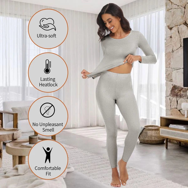 Women Thermals Top & Bottom 2PC Set Waffle Knit Thermal Long Johns Underwear US