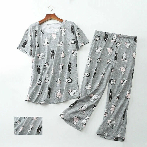 Womens Capri Set Sleepwear Pajamas Woman Sleep Nightshirt Home wear Nightwear Pj
