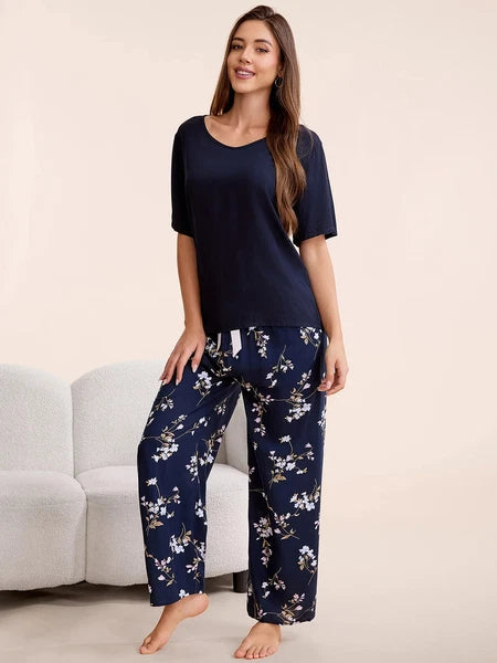 Plus Size S-6XL Viscose Women Pajamas Set Pants Floral Print Casual Sleepwear