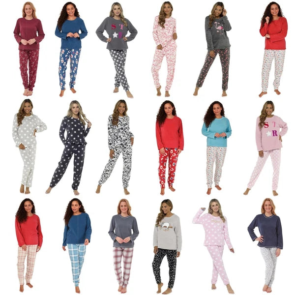 Womens/Ladies Fleece Thermal Pyjamas Pyjama PJs Winter Nightwear Set Size 8-22