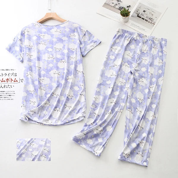 Womens Capri Set Sleepwear Pajamas Woman Sleep Nightshirt Home wear Nightwear Pj