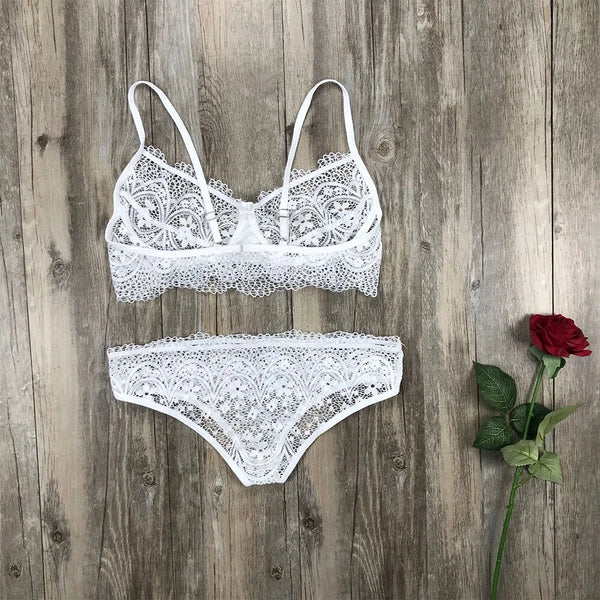 2PCS Women Lace Lingerie Bra Thong Underwear Set Babydoll Nightwear Sleepwear US