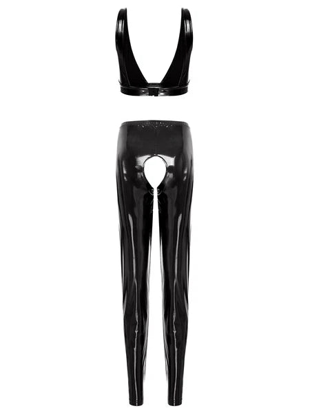 Womens Catsuit Crotchless Nightwear Costume Lingerie Set Bralette Clubwear Bra