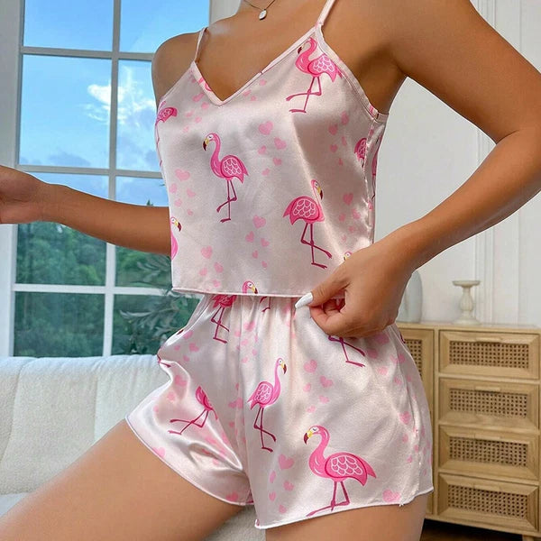 Ladies Women Satin Silk Pyjamas Set Lace Cami Vest Shorts Lingerie Sleepwear Pjs