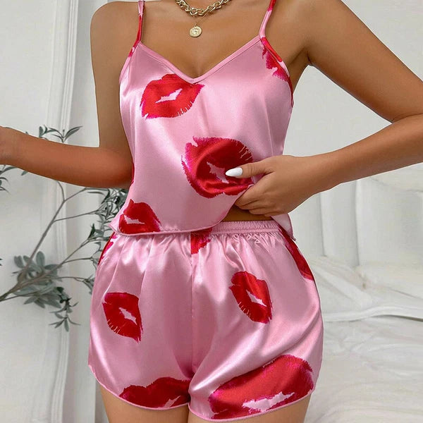 Ladies Women Satin Silk Pyjamas Set Lace Cami Vest Shorts Lingerie Sleepwear Pjs