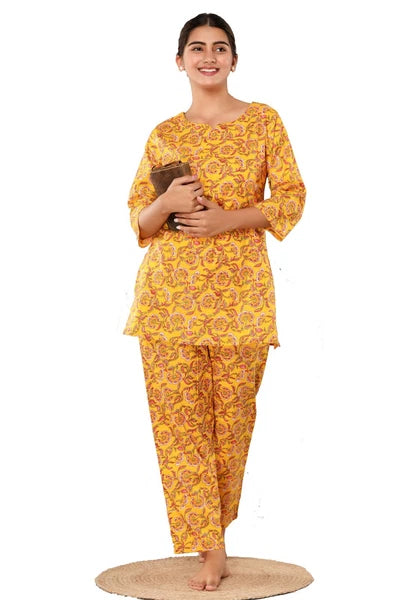 New Indian Printed Cotton Top &Pajama Set Ethnic Sleepwear/Lounge Wear/NightSuit