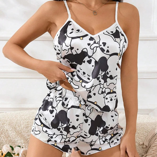 Ladies Women Satin Silk Pyjamas Set Lace Cami Vest Shorts Lingerie Sleepwear Pjs