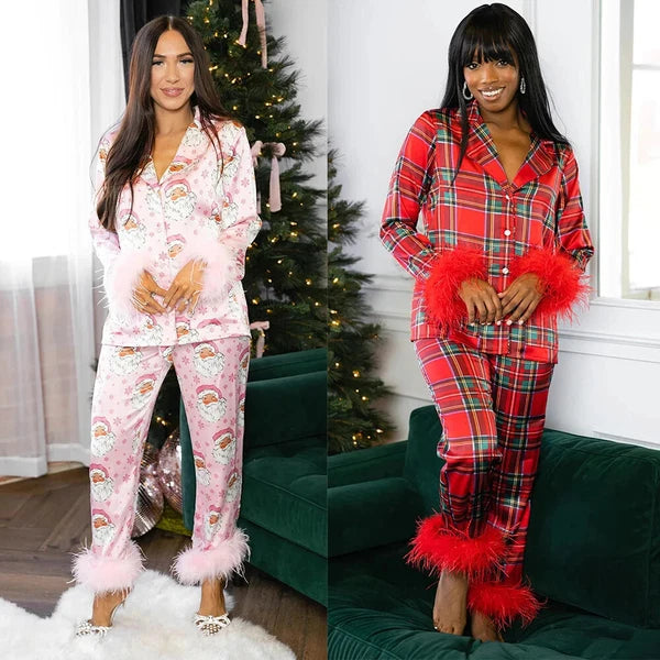 Women New Year Pajamas Set Christmas Shirt Pants Sleepwear Santa Claus Pyjamas
