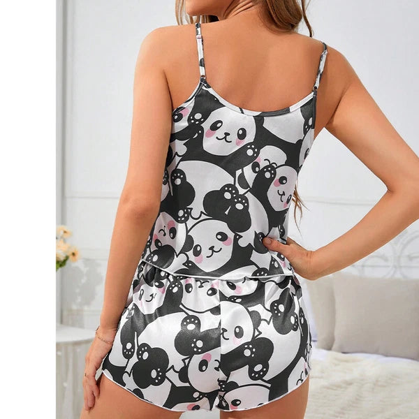 Ladies Women Satin Silk Pyjamas Set Lace Cami Vest Shorts Lingerie Sleepwear Pjs
