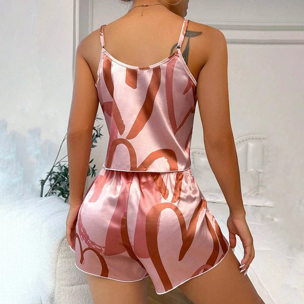 Ladies Women Satin Silk Pyjamas Set Lace Cami Vest Shorts Lingerie Sleepwear Pjs
